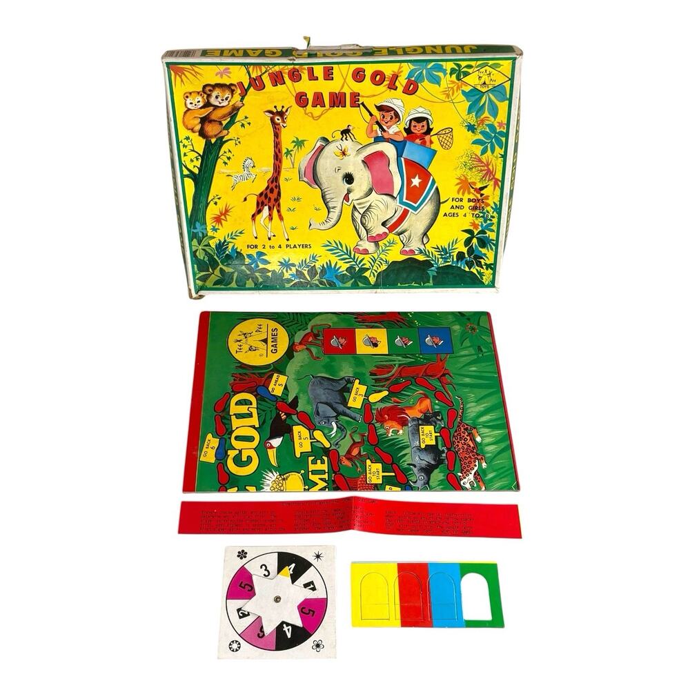 Antique "Jungle Gold Game" Children Family Board Game Toy Animal Safari 1940s